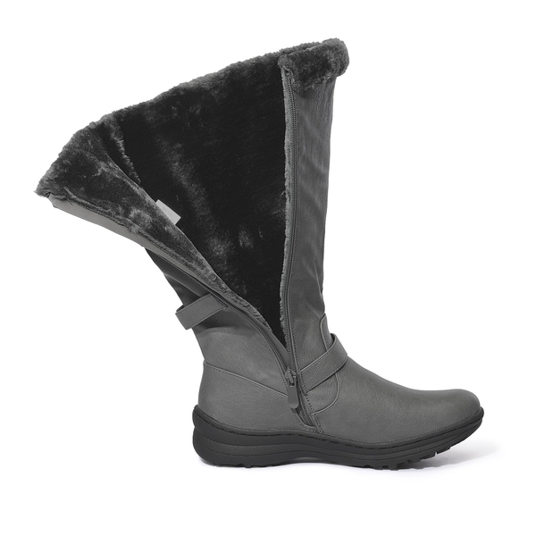 Wide Calf Snow Knee High Boots - GREY PU - 3